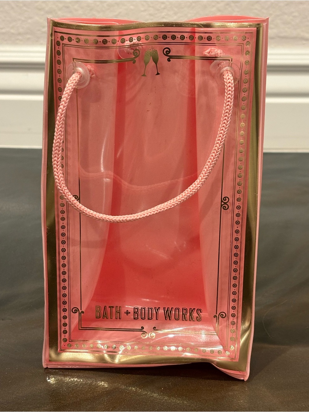 Bath and Body Works Champagne Toast 9” Empty Pink Gift Bag plastic with Handles